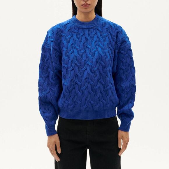 Thinking Mu Carmen Sweater Blue Braided Wool Sweater - Picture 1 of 11